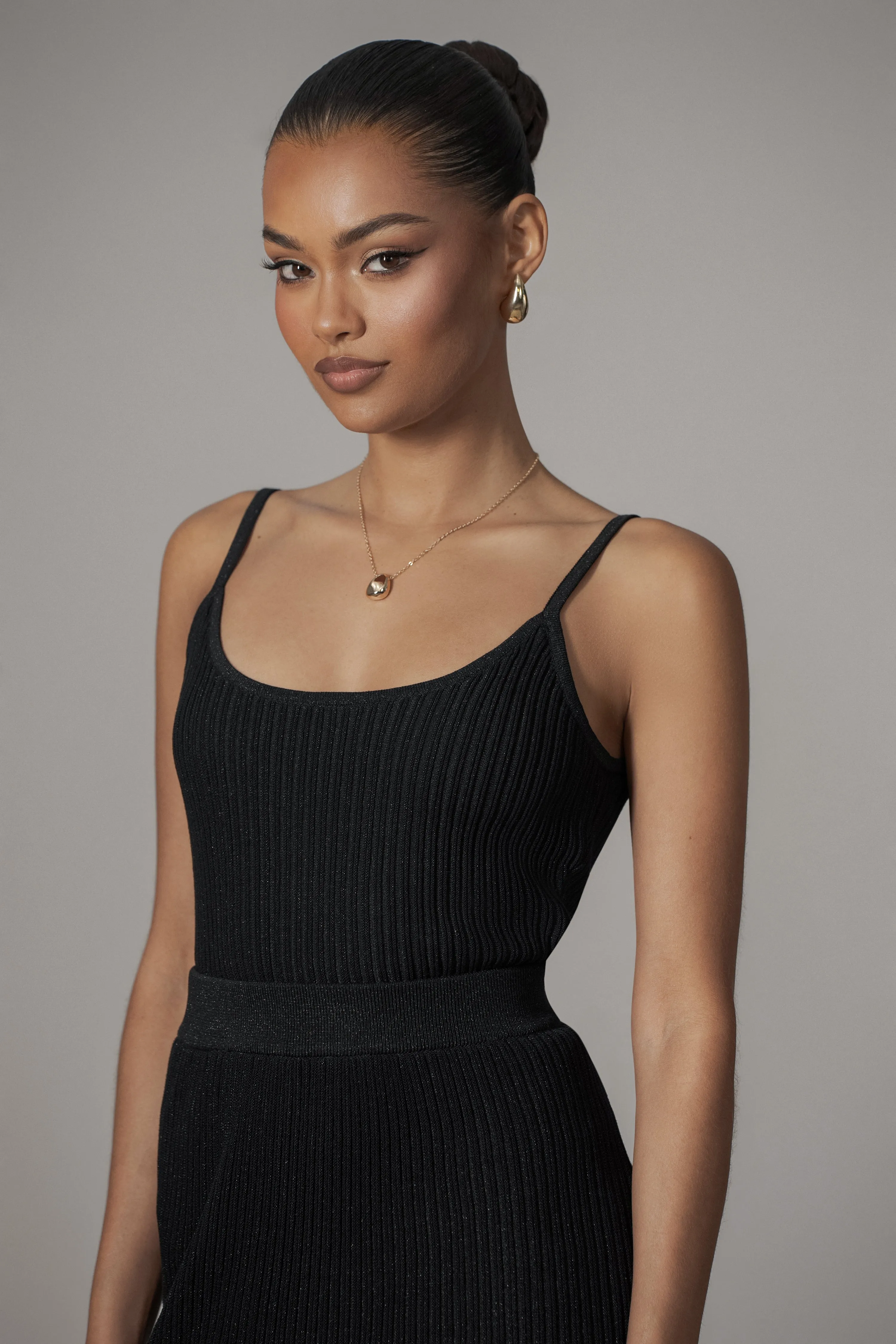 Black Serena Ribbed Skirt Set