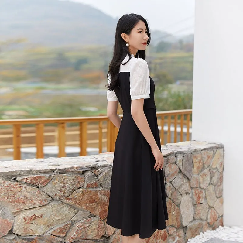 Black White Fake Two Pieces Waist Dress