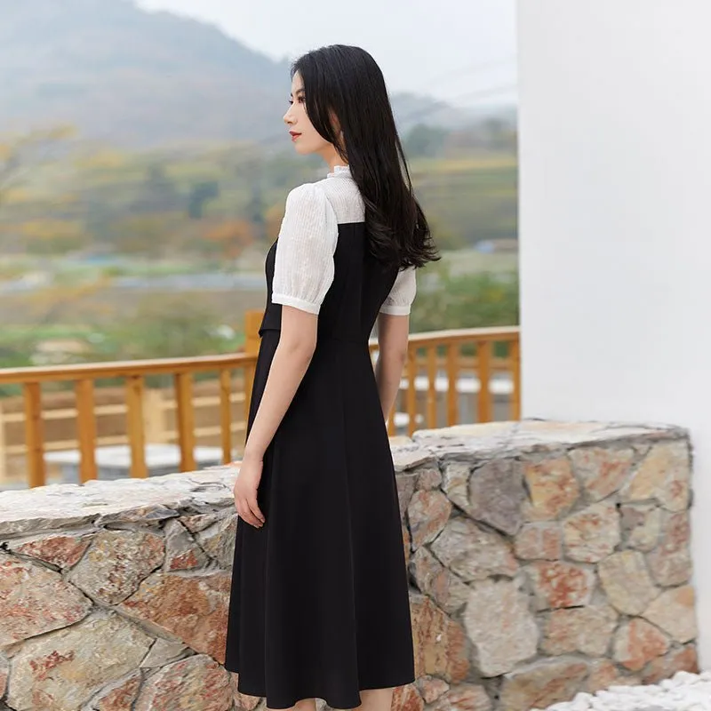 Black White Fake Two Pieces Waist Dress