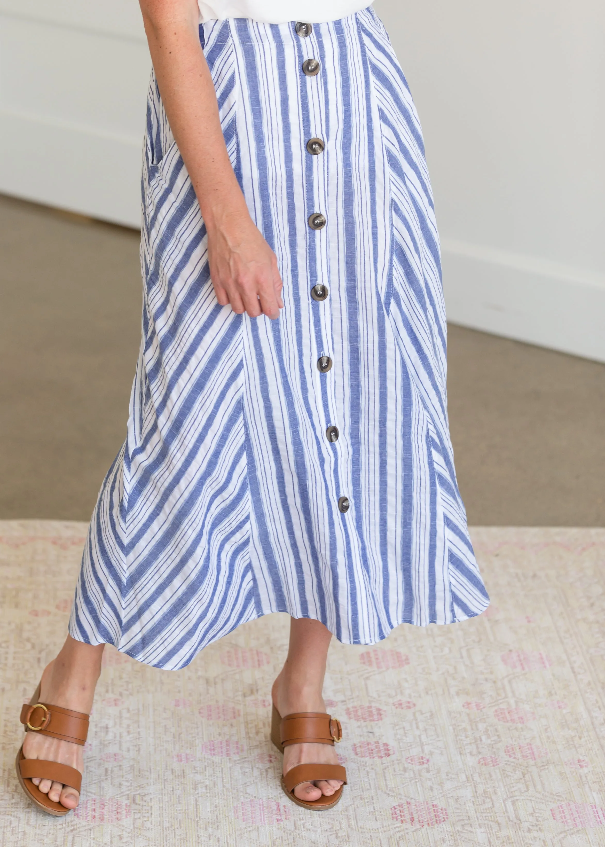 Blue Striped Button Down Midi Skirt - FINAL SALE