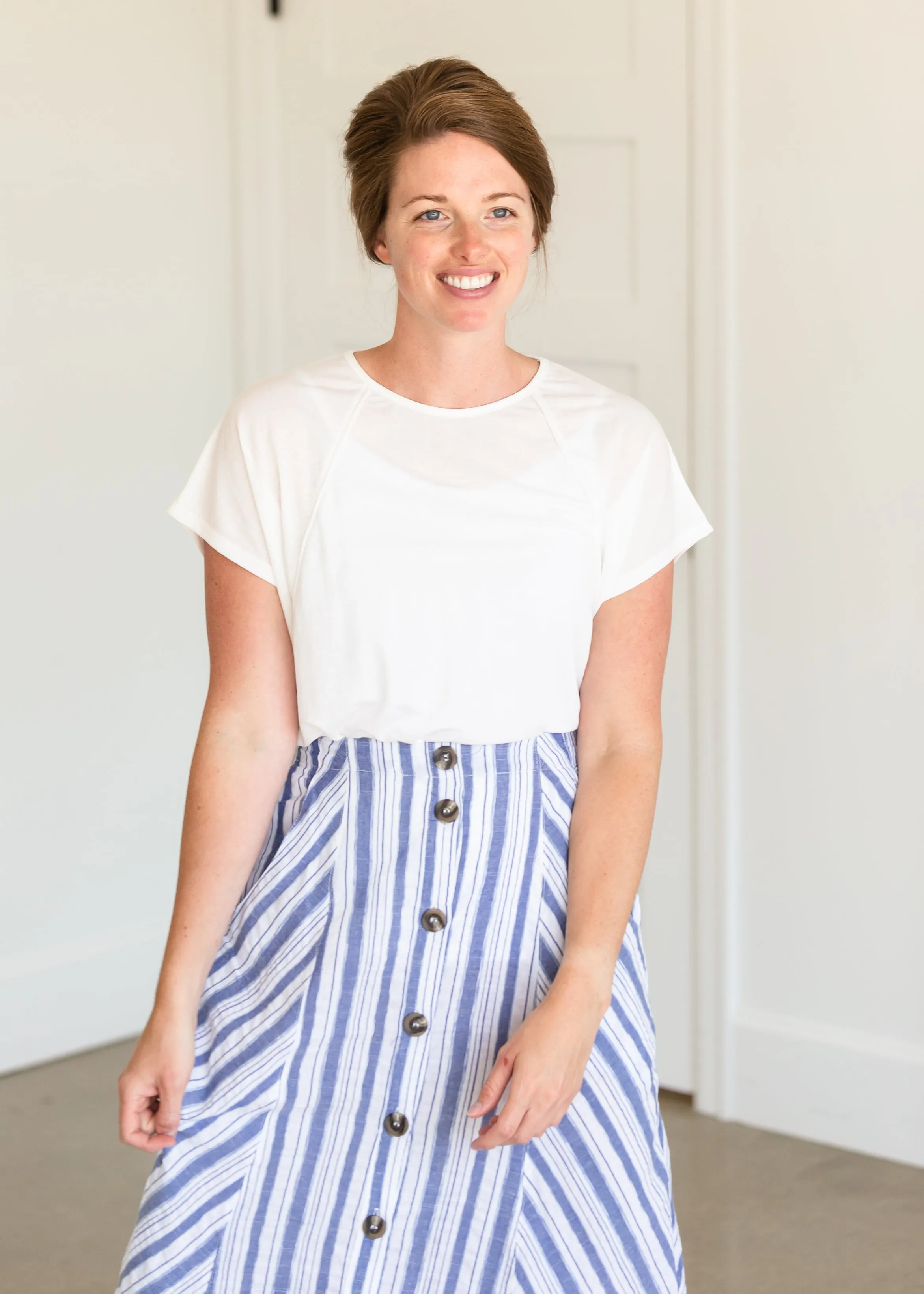 Blue Striped Button Down Midi Skirt - FINAL SALE
