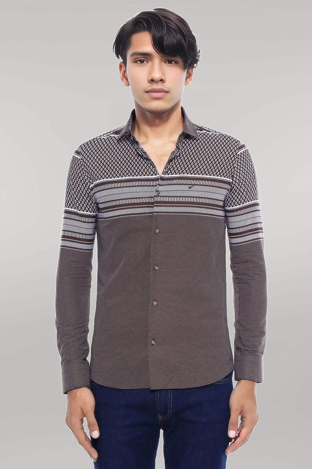 Brown Diamond Patterned Shirt - Wessi