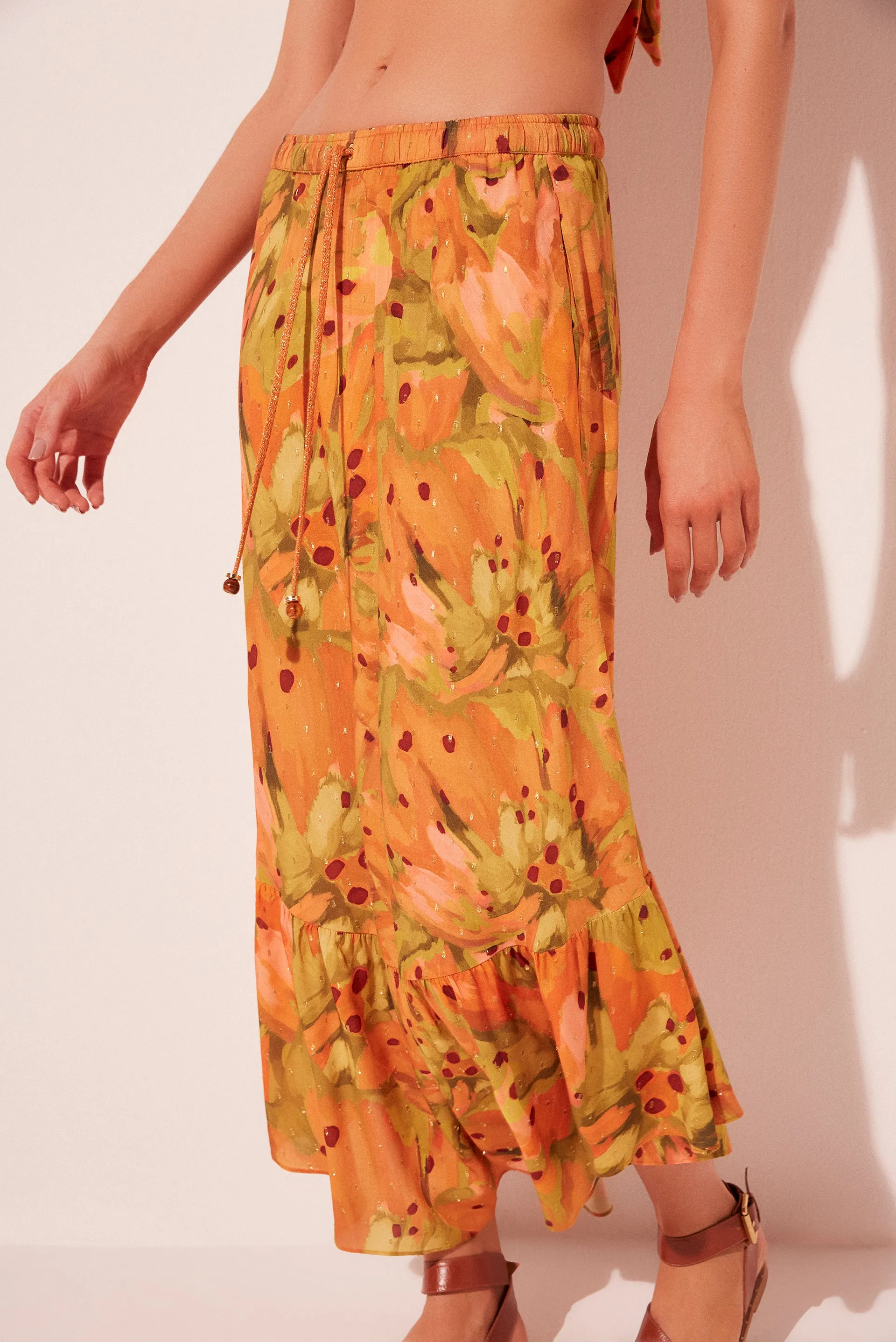 Brushed Seed Ruched Hem Midi Skirt E4360A2065