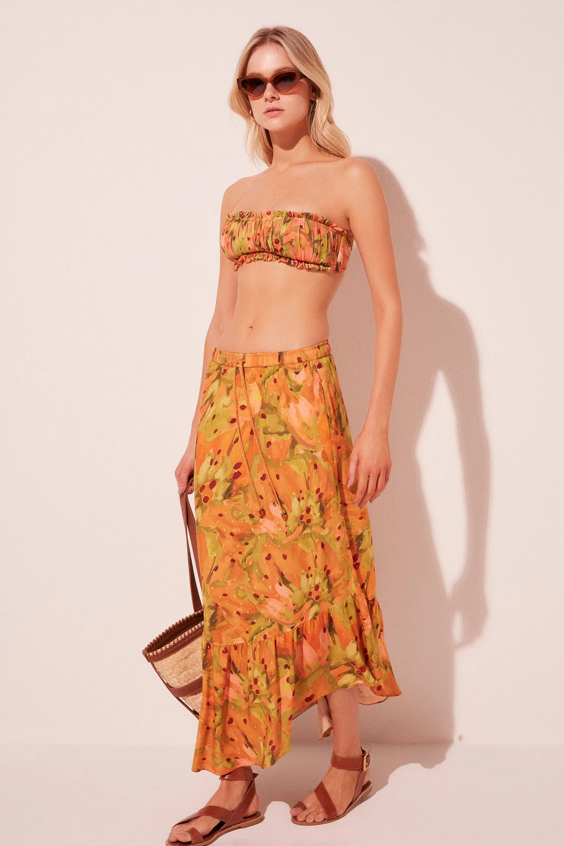 Brushed Seed Ruched Hem Midi Skirt E4360A2065