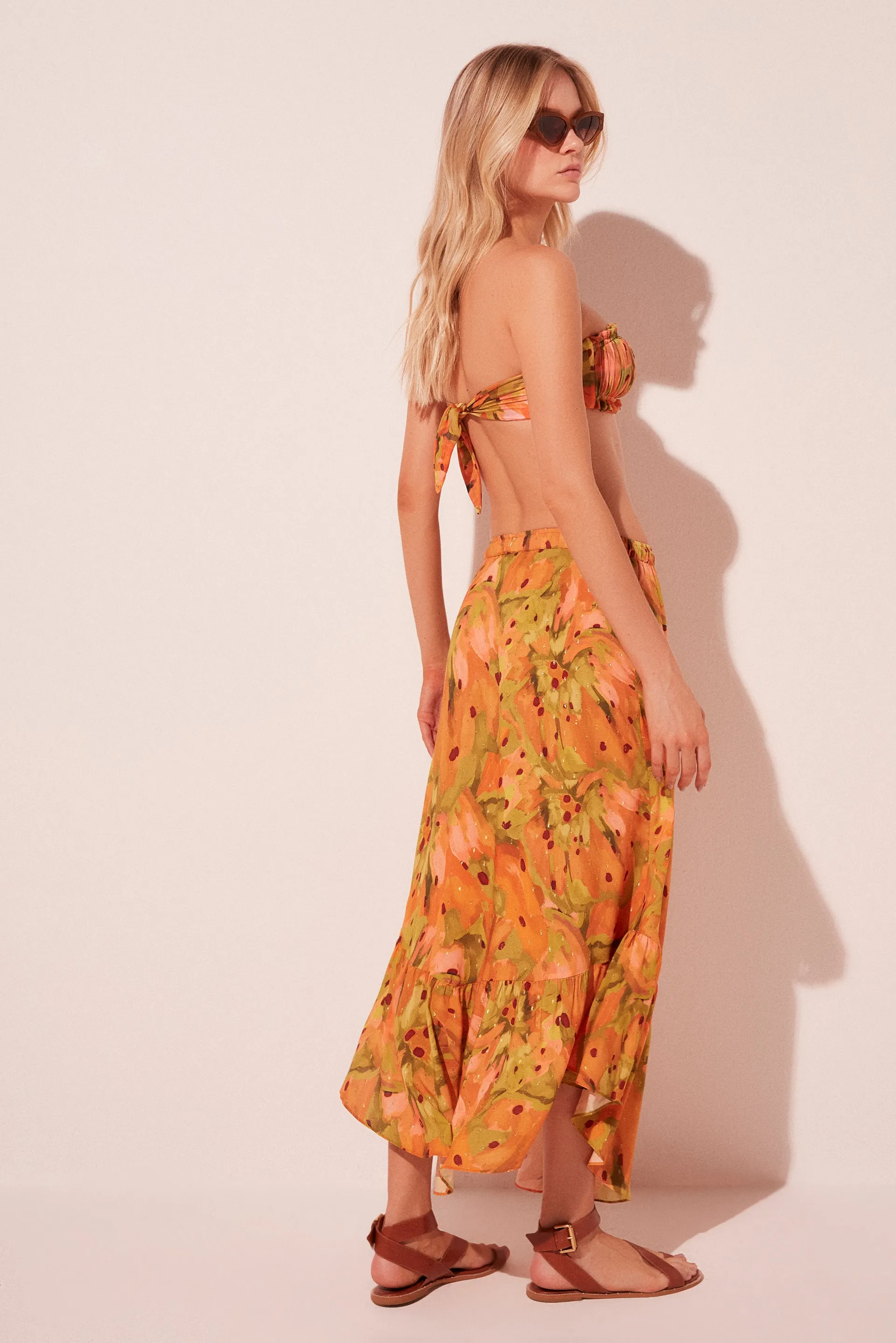Brushed Seed Ruched Hem Midi Skirt E4360A2065