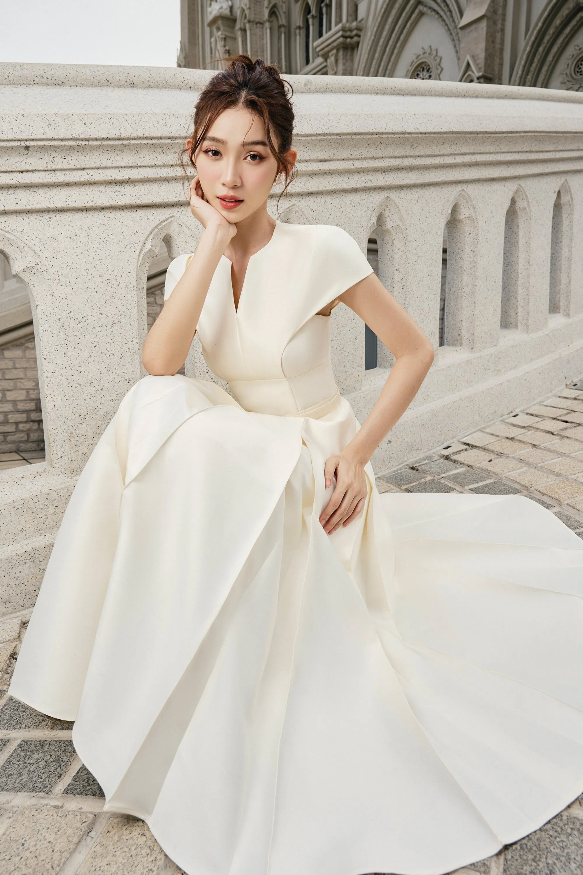 Calla Drop Waist Box Pleated Rayon Midi Dress