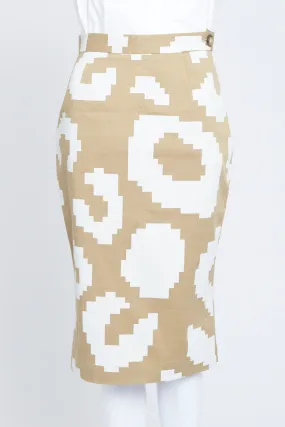 Camel and White Geometric Print Pencil Skirt