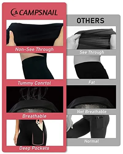 CAMPSNAIL 4 Pack High Waisted Leggings for Women with Pockets- Soft Tummy Control Slimming Yoga Pants for Workout Running
