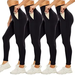 CAMPSNAIL 4 Pack High Waisted Leggings for Women with Pockets- Soft Tummy Control Slimming Yoga Pants for Workout Running