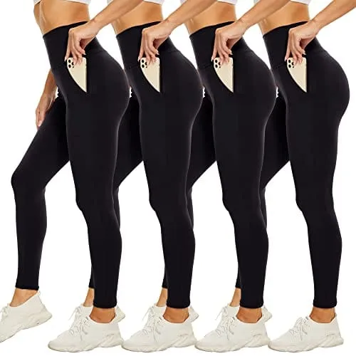 CAMPSNAIL 4 Pack High Waisted Leggings for Women with Pockets- Soft Tummy Control Slimming Yoga Pants for Workout Running