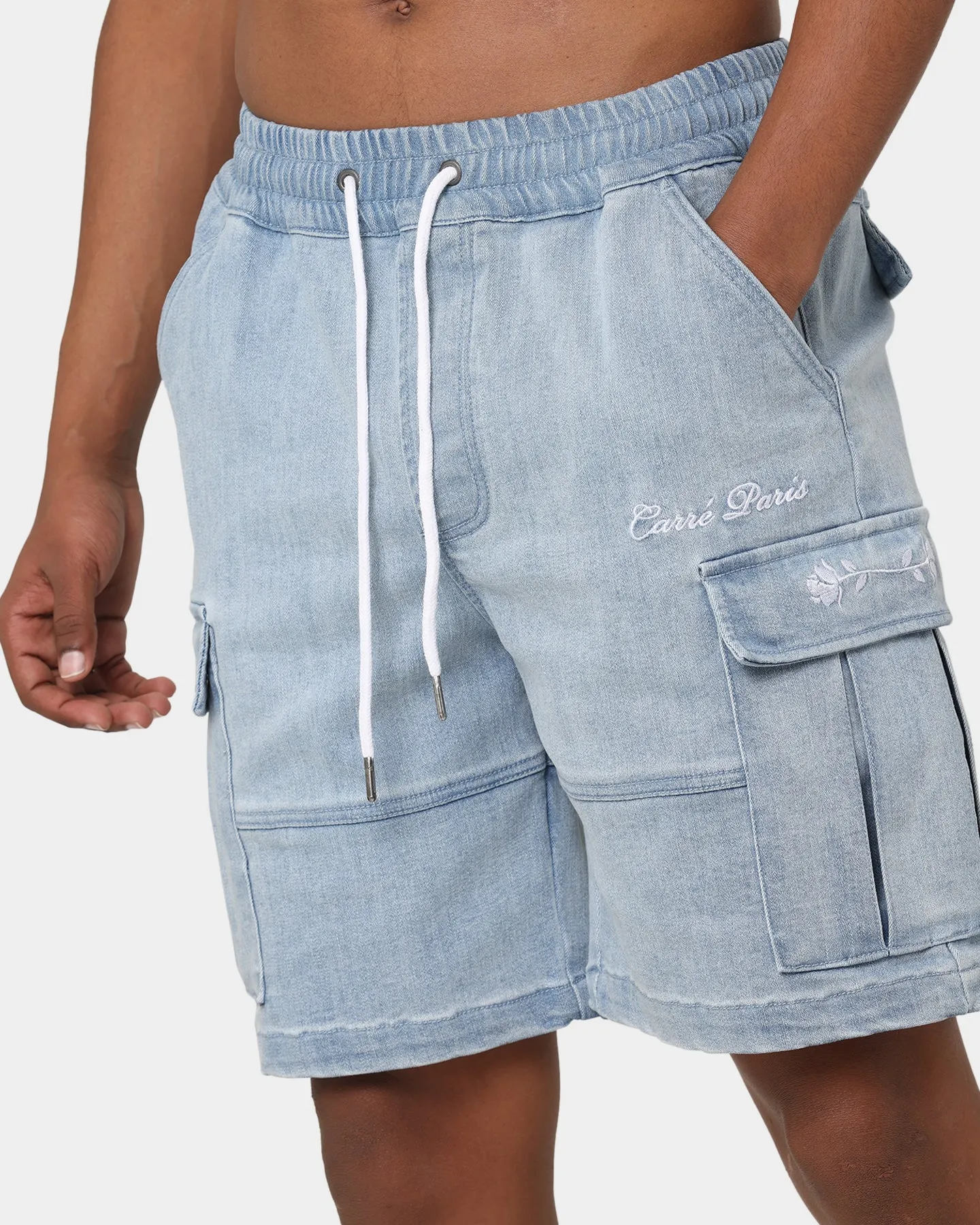 Carré Paris Denim Cargo Shorts Vintage Blue