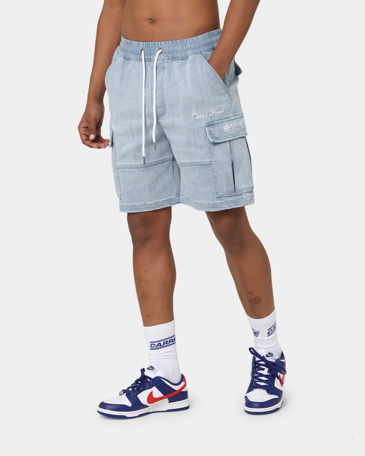 Carré Paris Denim Cargo Shorts Vintage Blue