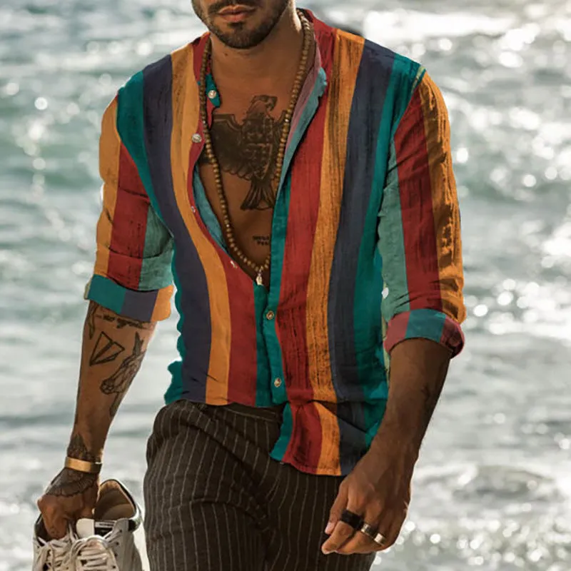 Casual Holiday Striped Print Men's Shirt