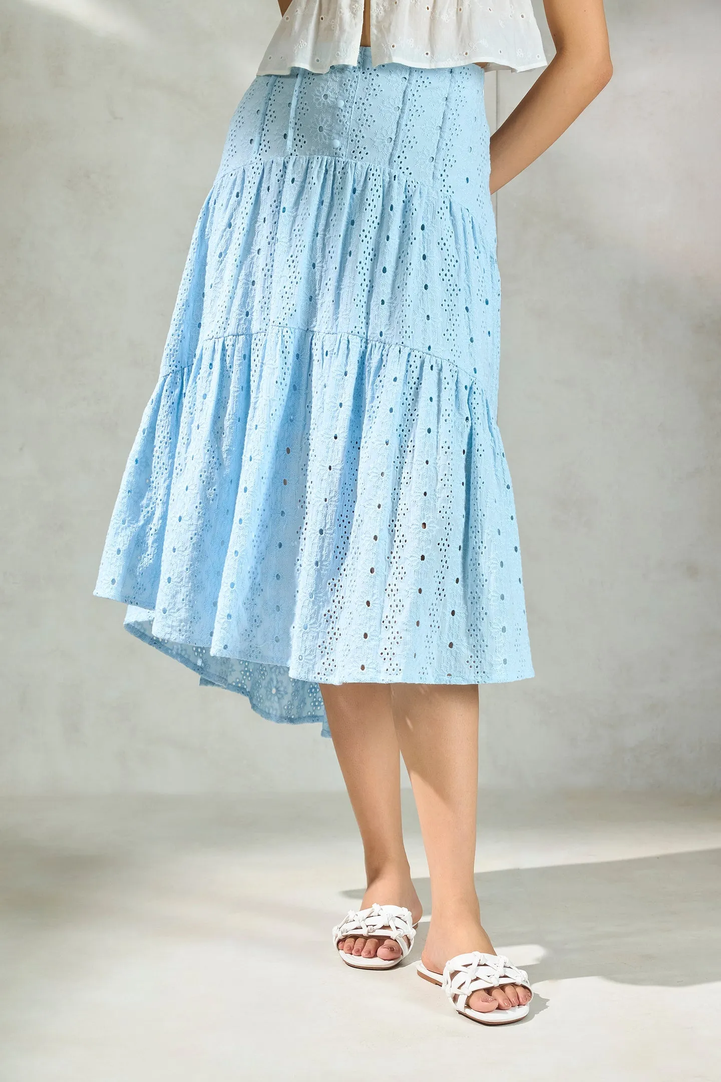 Celine|Schiffli Cotton Tiered Skirt