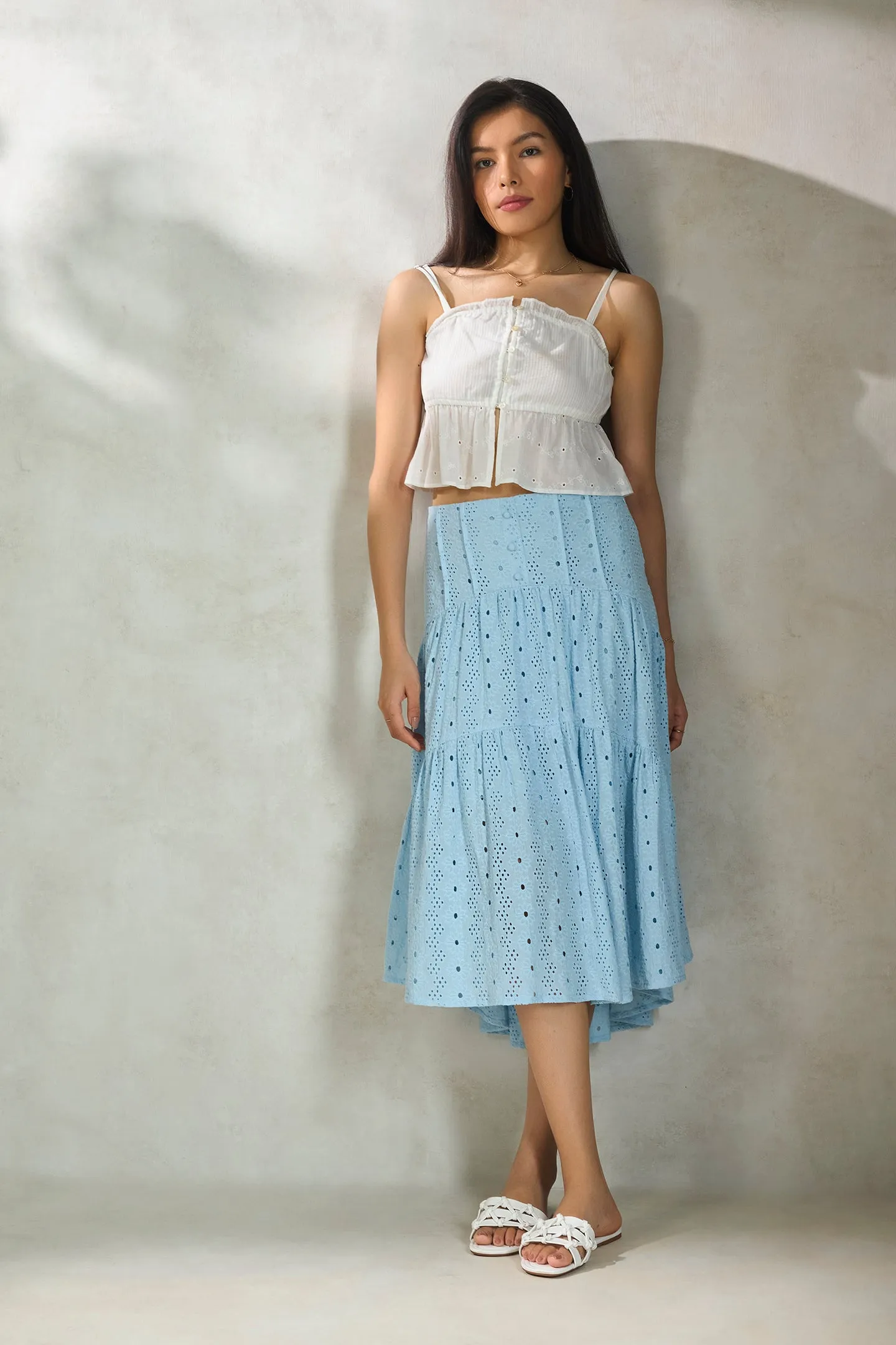 Celine|Schiffli Cotton Tiered Skirt