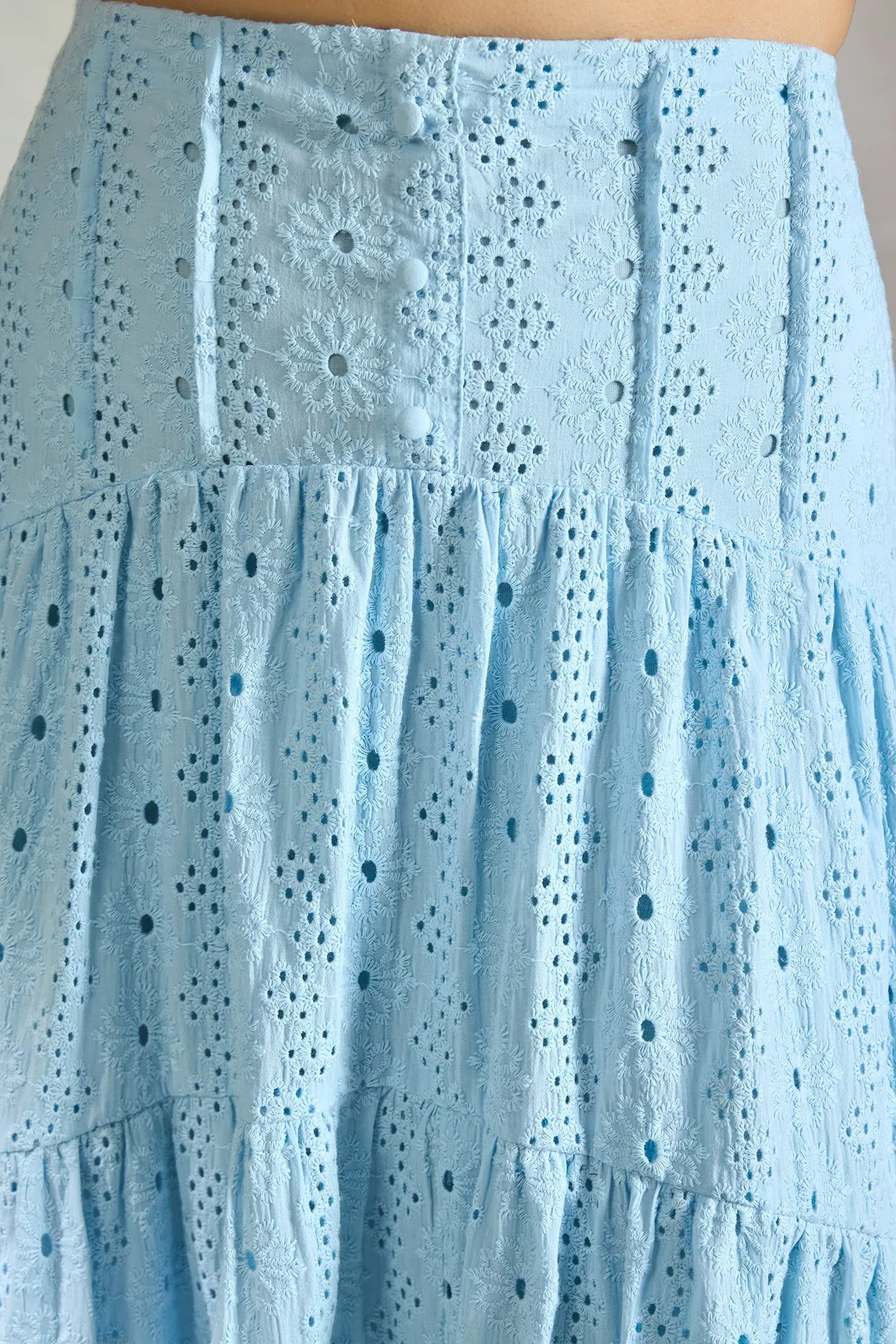 Celine|Schiffli Cotton Tiered Skirt