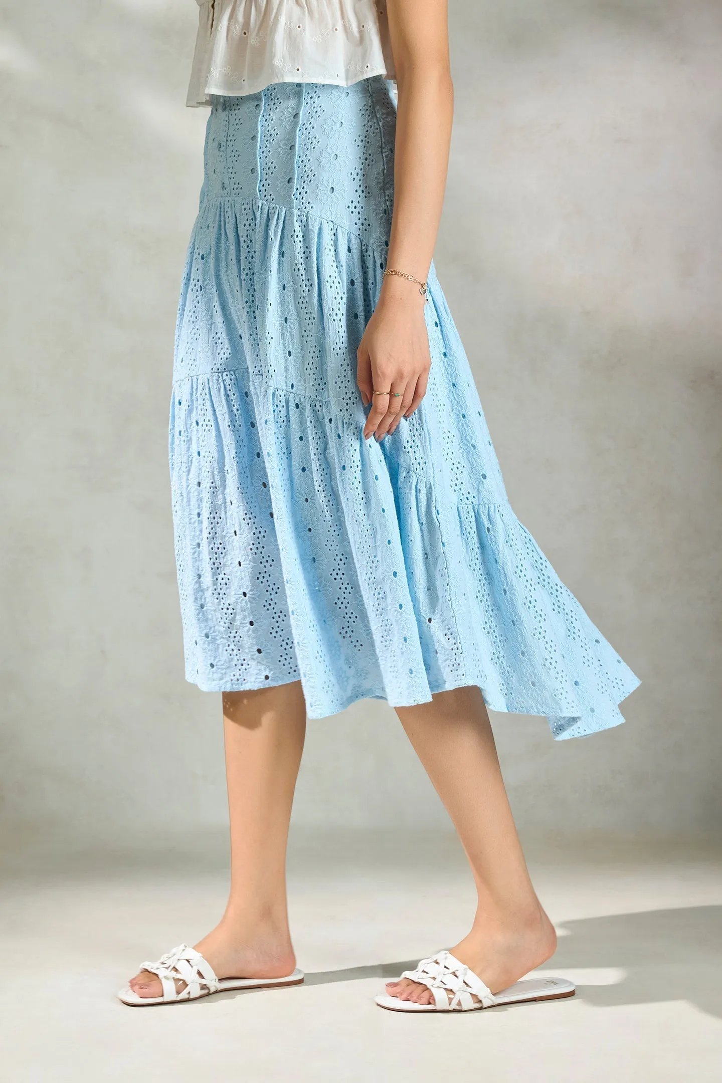 Celine|Schiffli Cotton Tiered Skirt