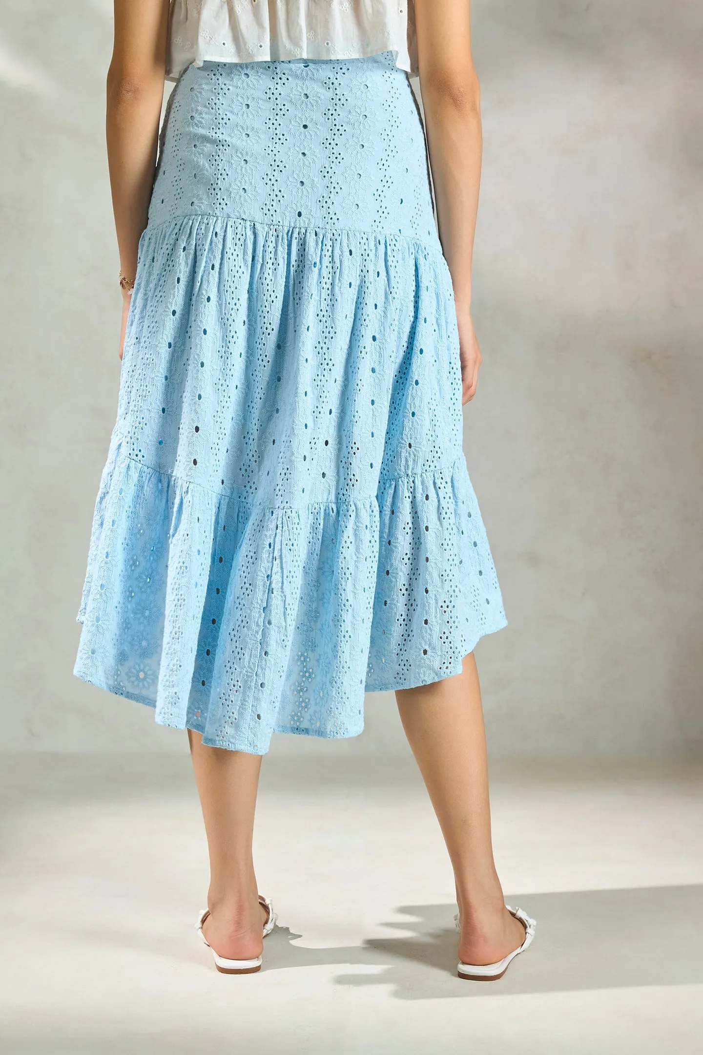 Celine|Schiffli Cotton Tiered Skirt