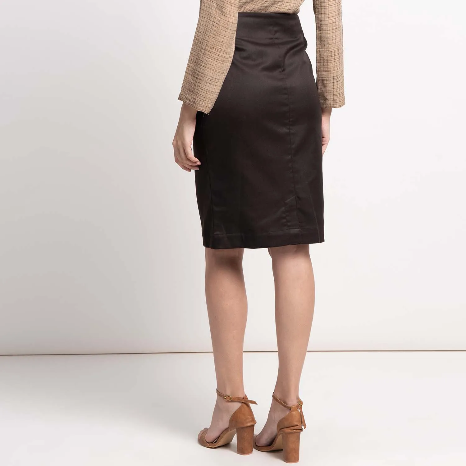 Chocolate Brown Poly Cotton Women's Straight Skirt