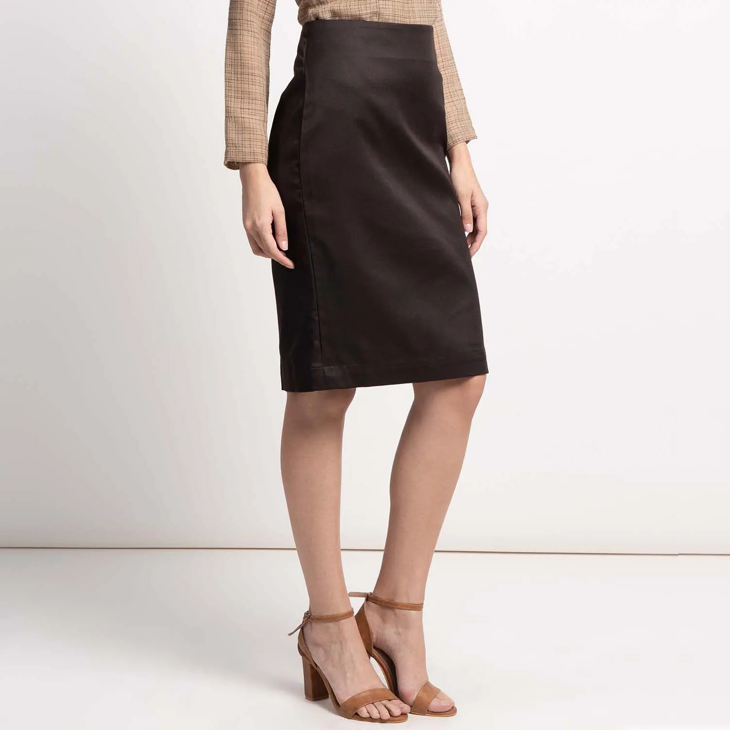 Chocolate Brown Poly Cotton Women's Straight Skirt