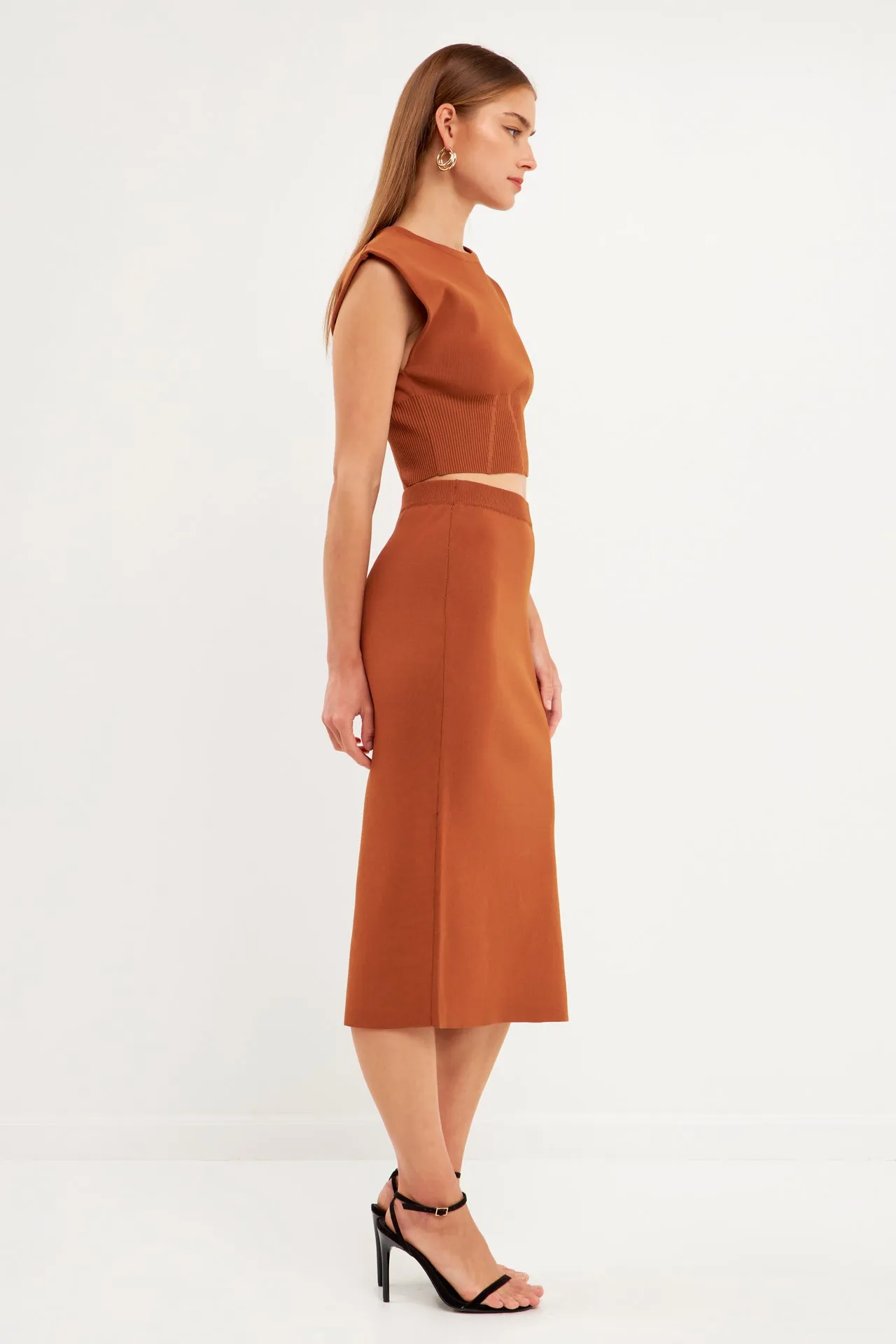 Cinched Waist Sleeveless Knit Top