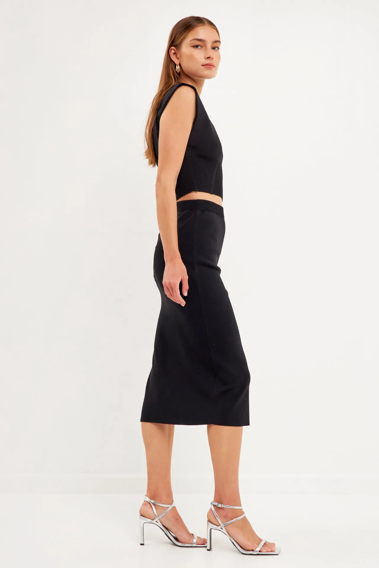 Cinched Waist Sleeveless Knit Top