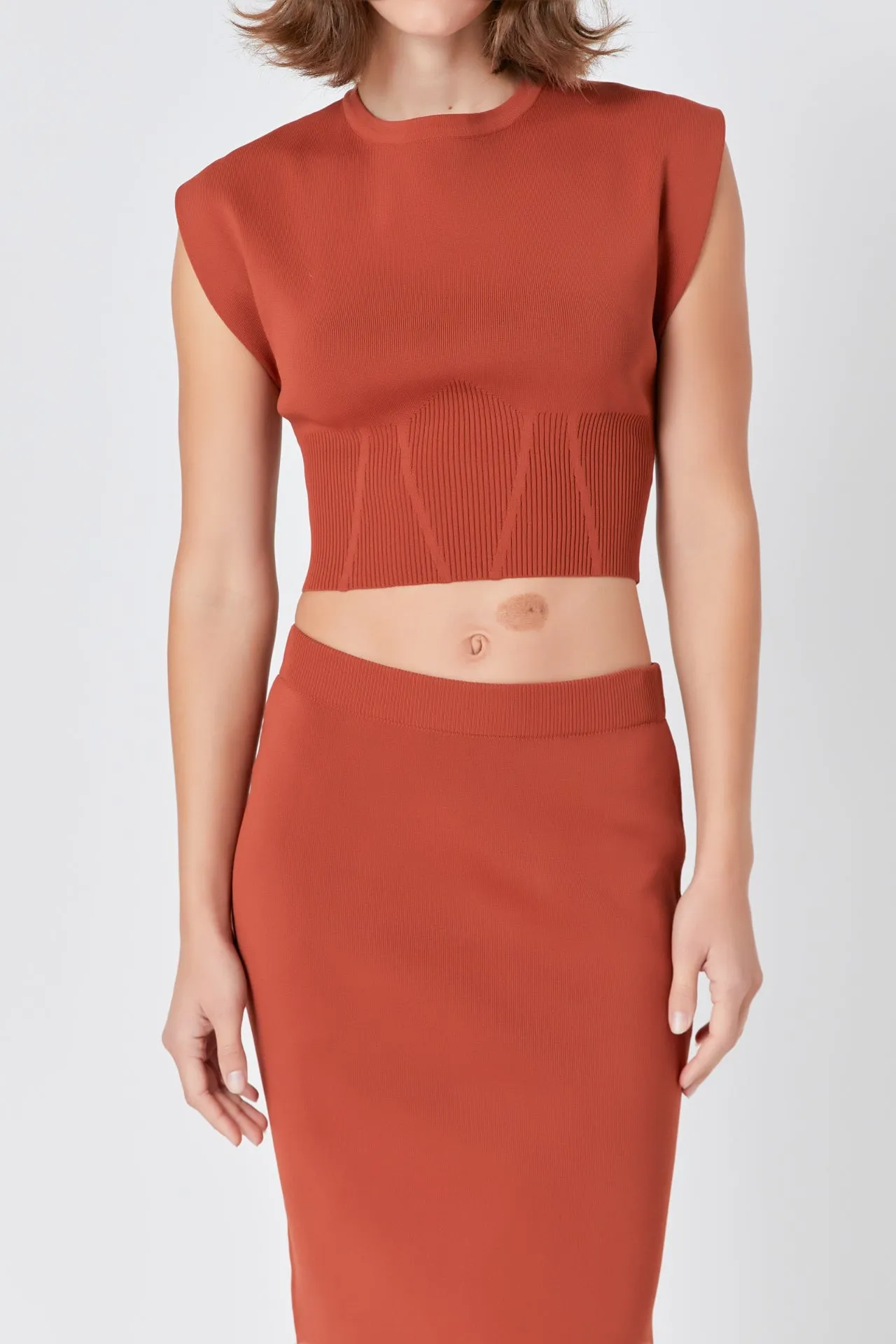 Cinched Waist Sleeveless Knit Top