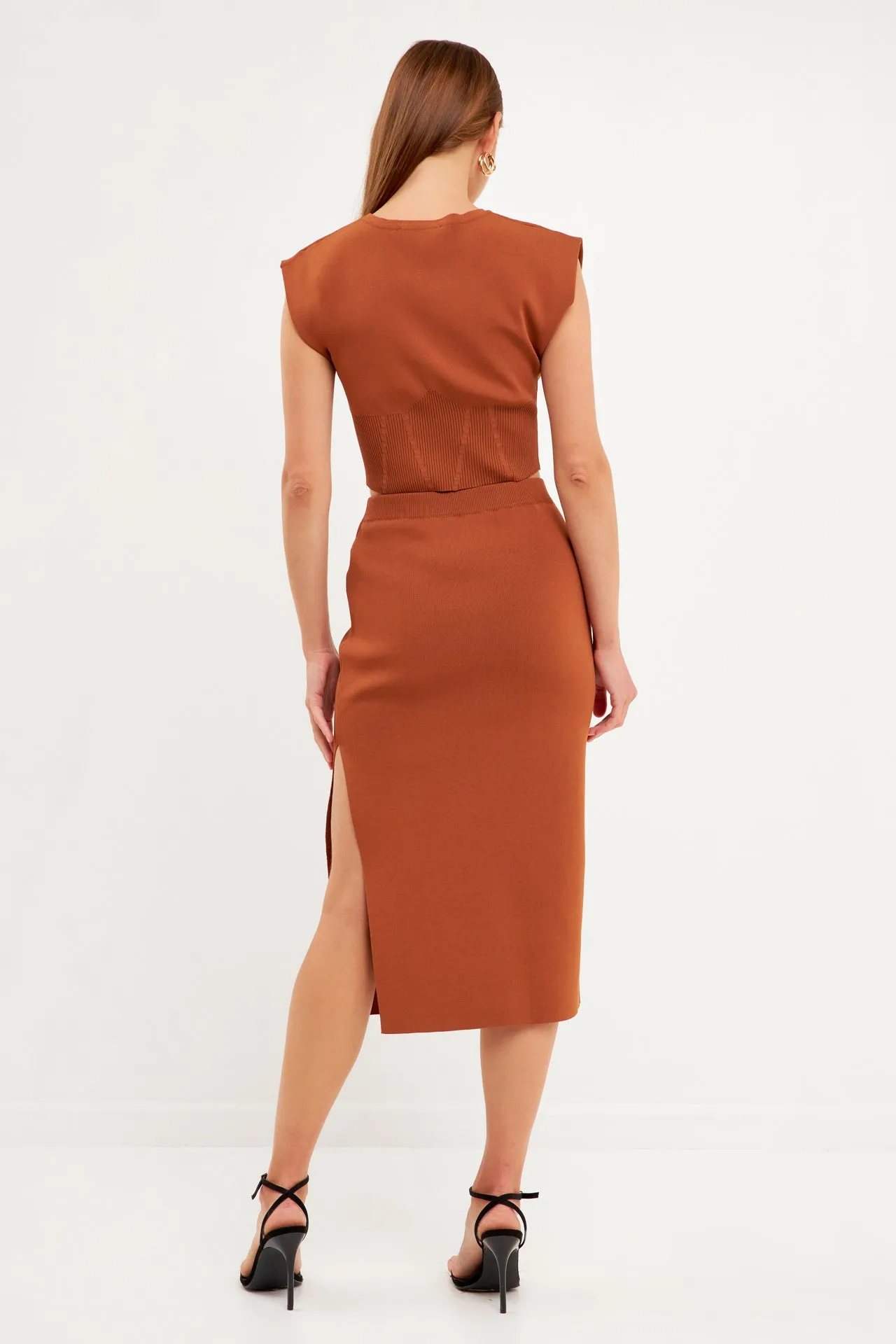 Cinched Waist Sleeveless Knit Top
