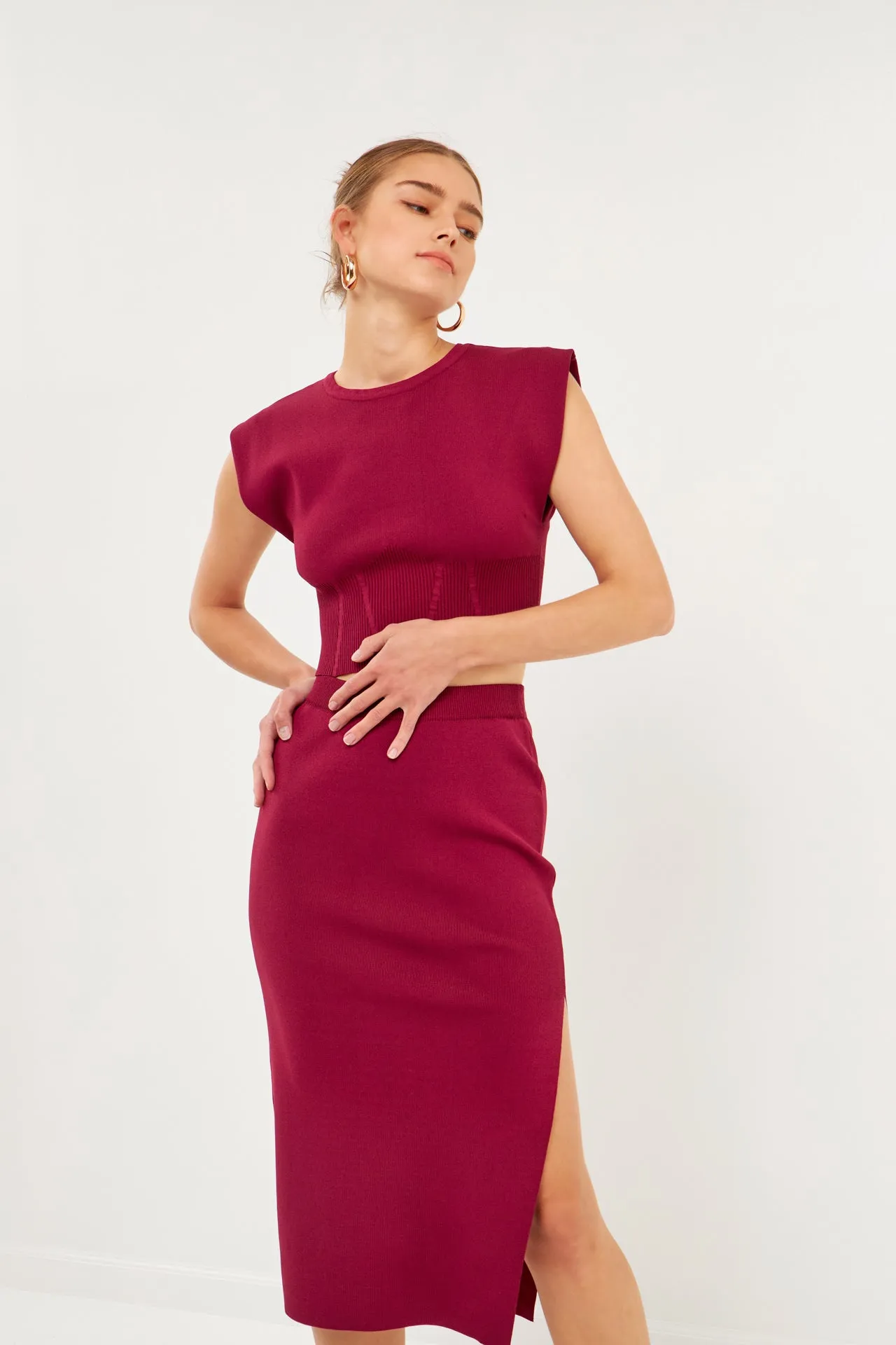 Cinched Waist Sleeveless Knit Top