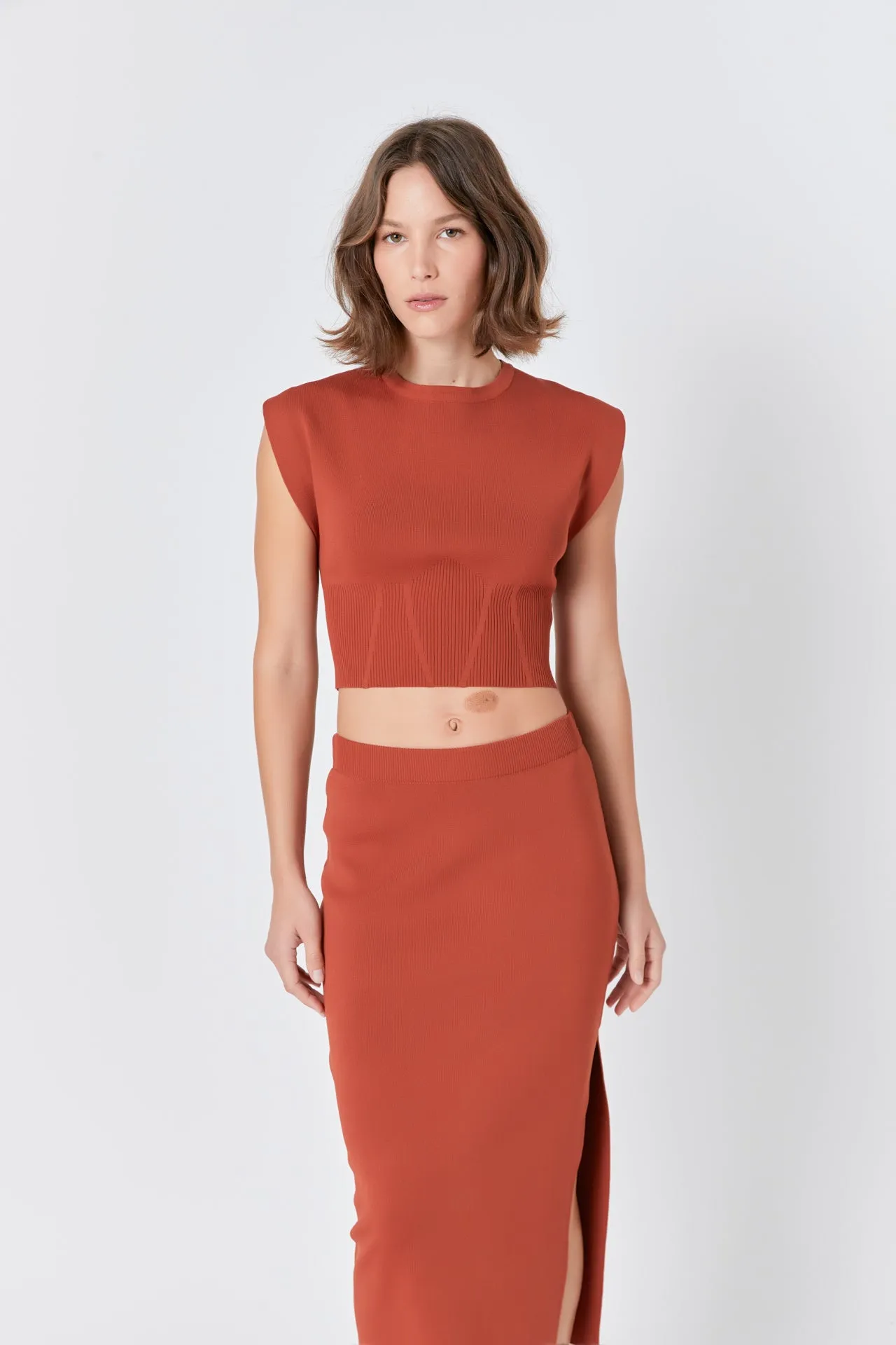Cinched Waist Sleeveless Knit Top