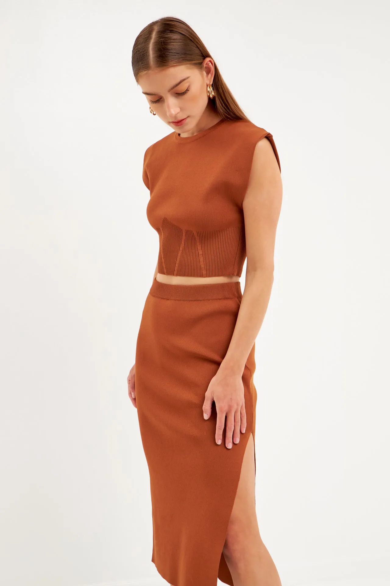 Cinched Waist Sleeveless Knit Top