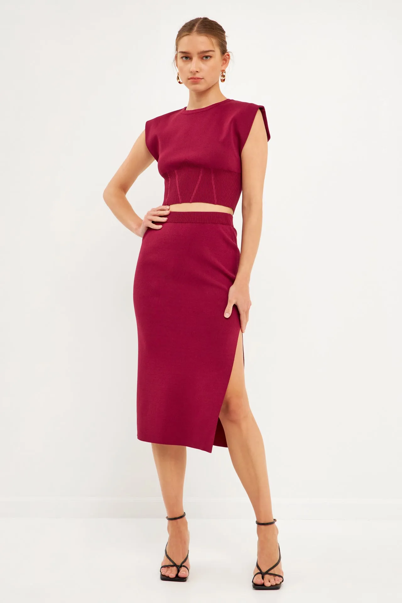 Cinched Waist Sleeveless Knit Top
