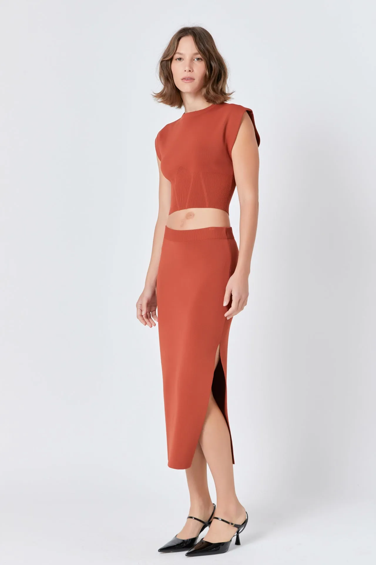 Cinched Waist Sleeveless Knit Top