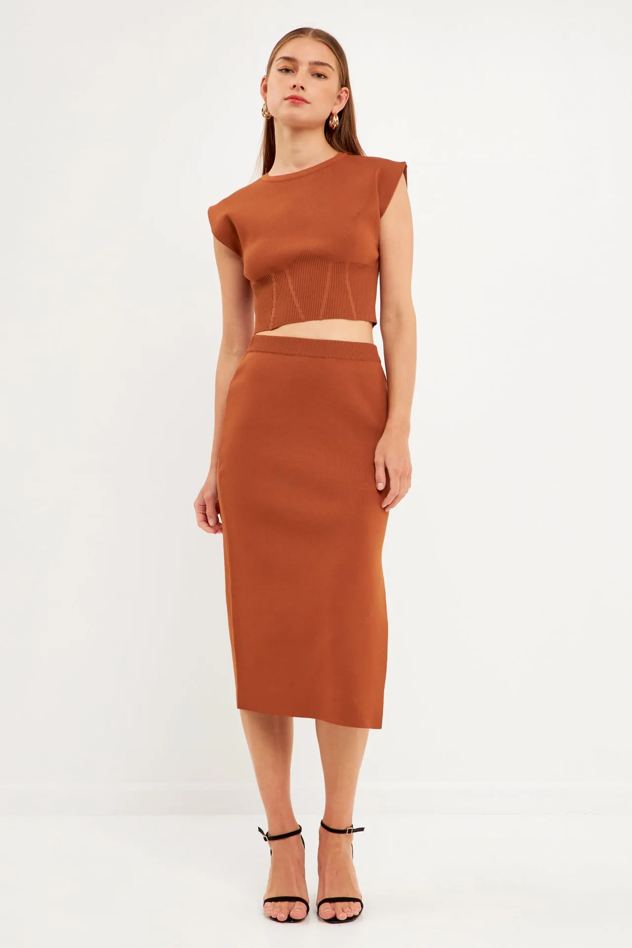 Cinched Waist Sleeveless Knit Top