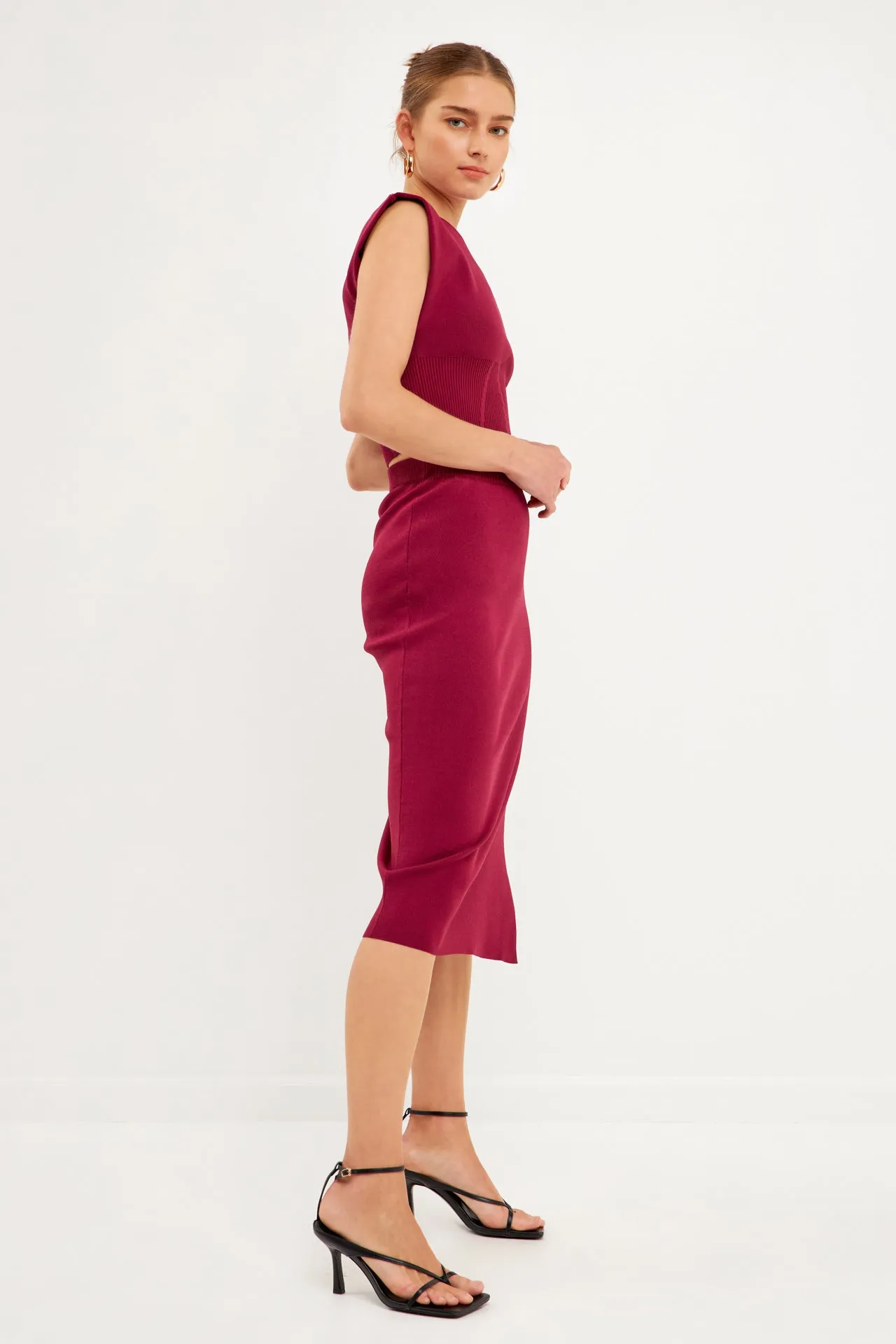 Cinched Waist Sleeveless Knit Top