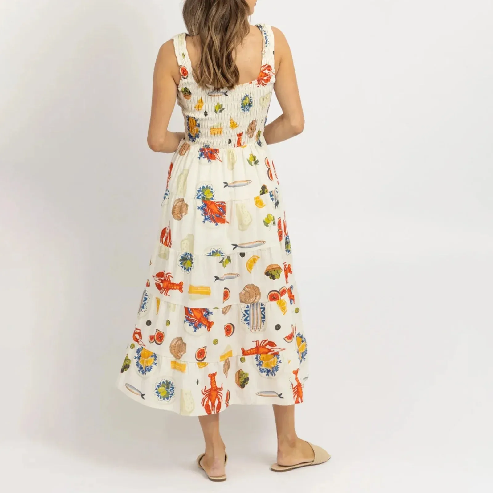 Colorful Seafood Print Midi Dress for Women