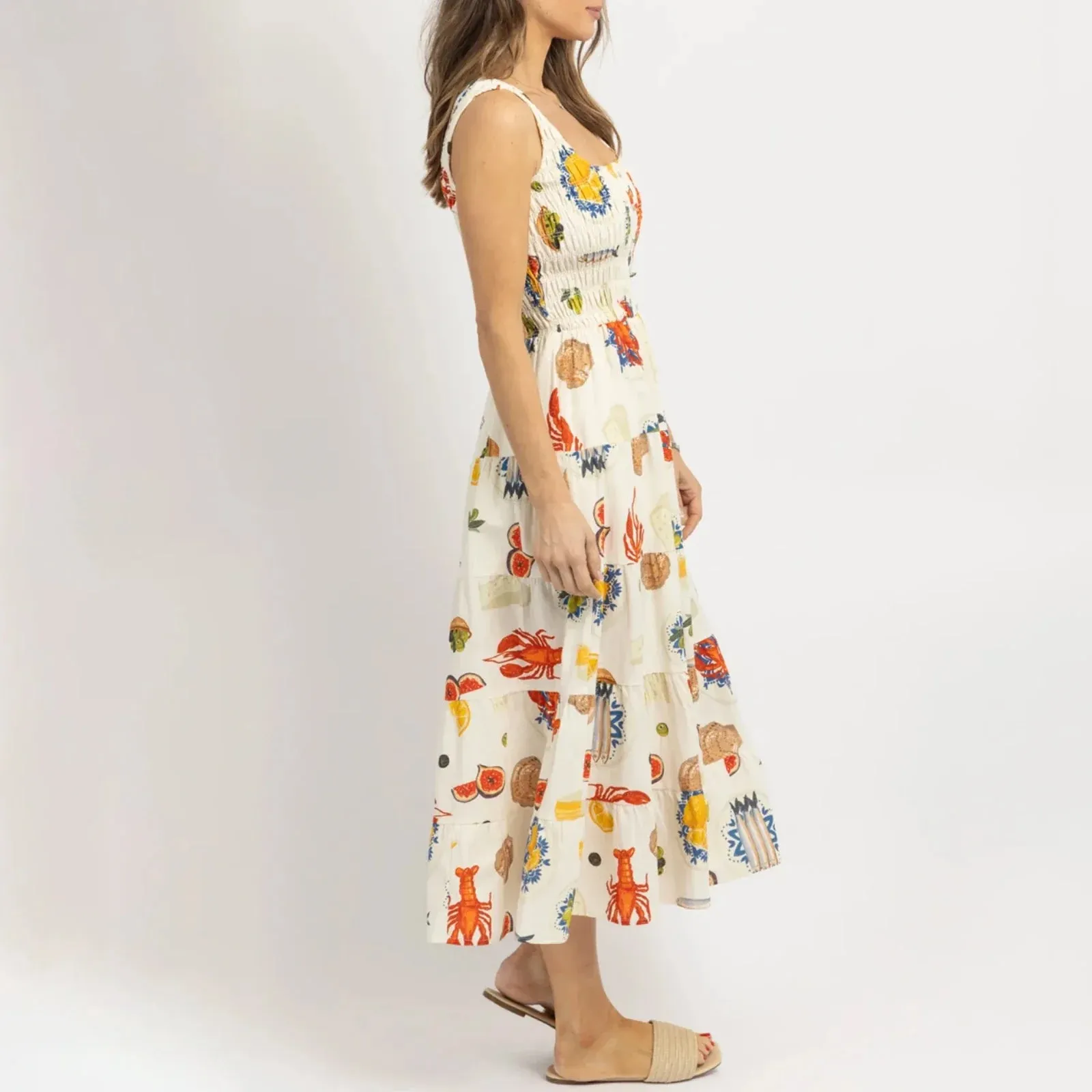 Colorful Seafood Print Midi Dress for Women