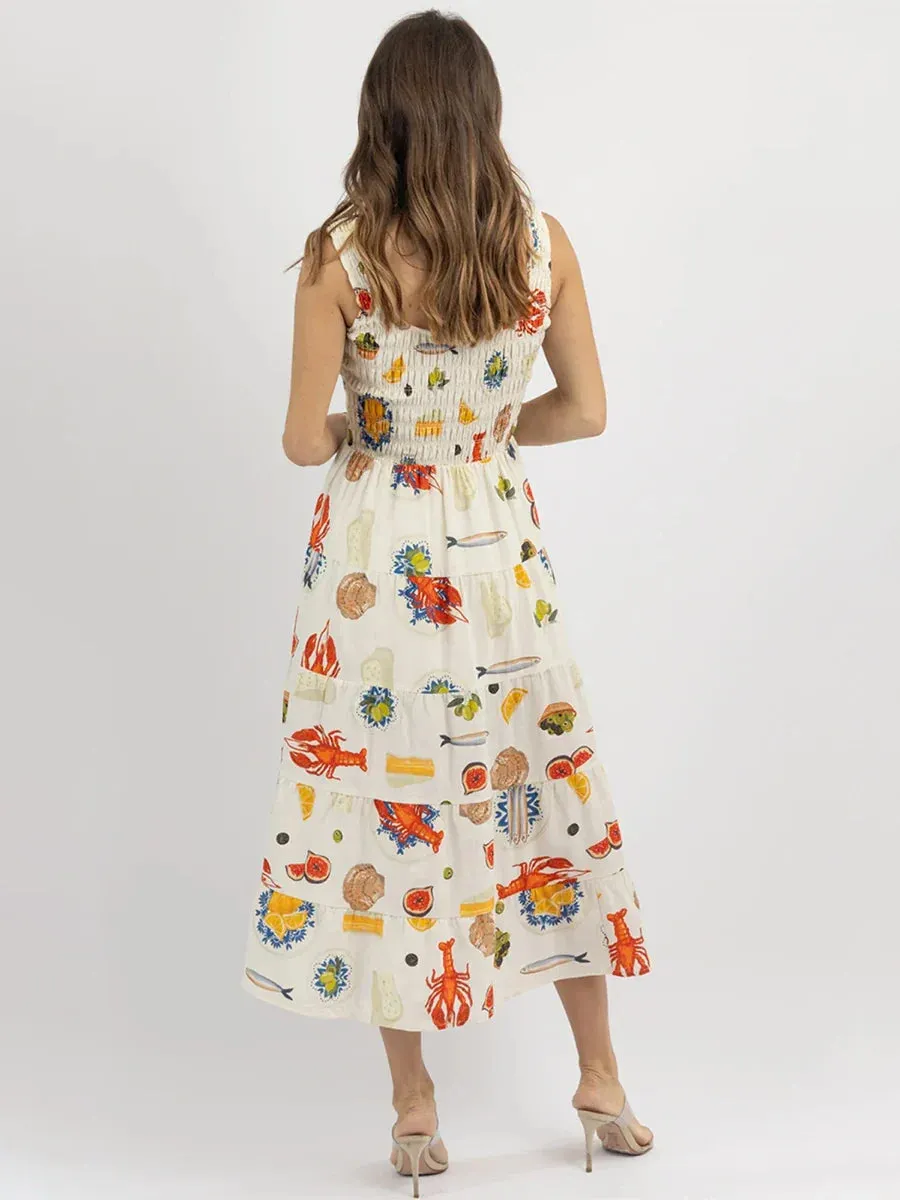 Colorful Seafood Print Midi Dress for Women