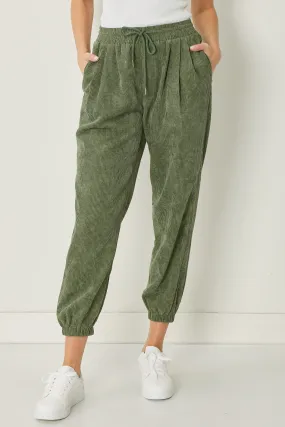 Corduroy jogger pants featuring drawstring waist