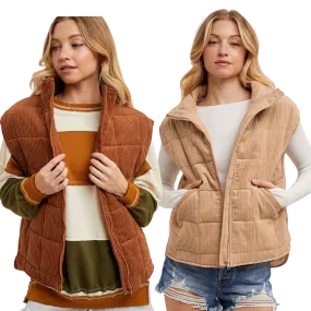 Corduroy Quilted Puffer Vest