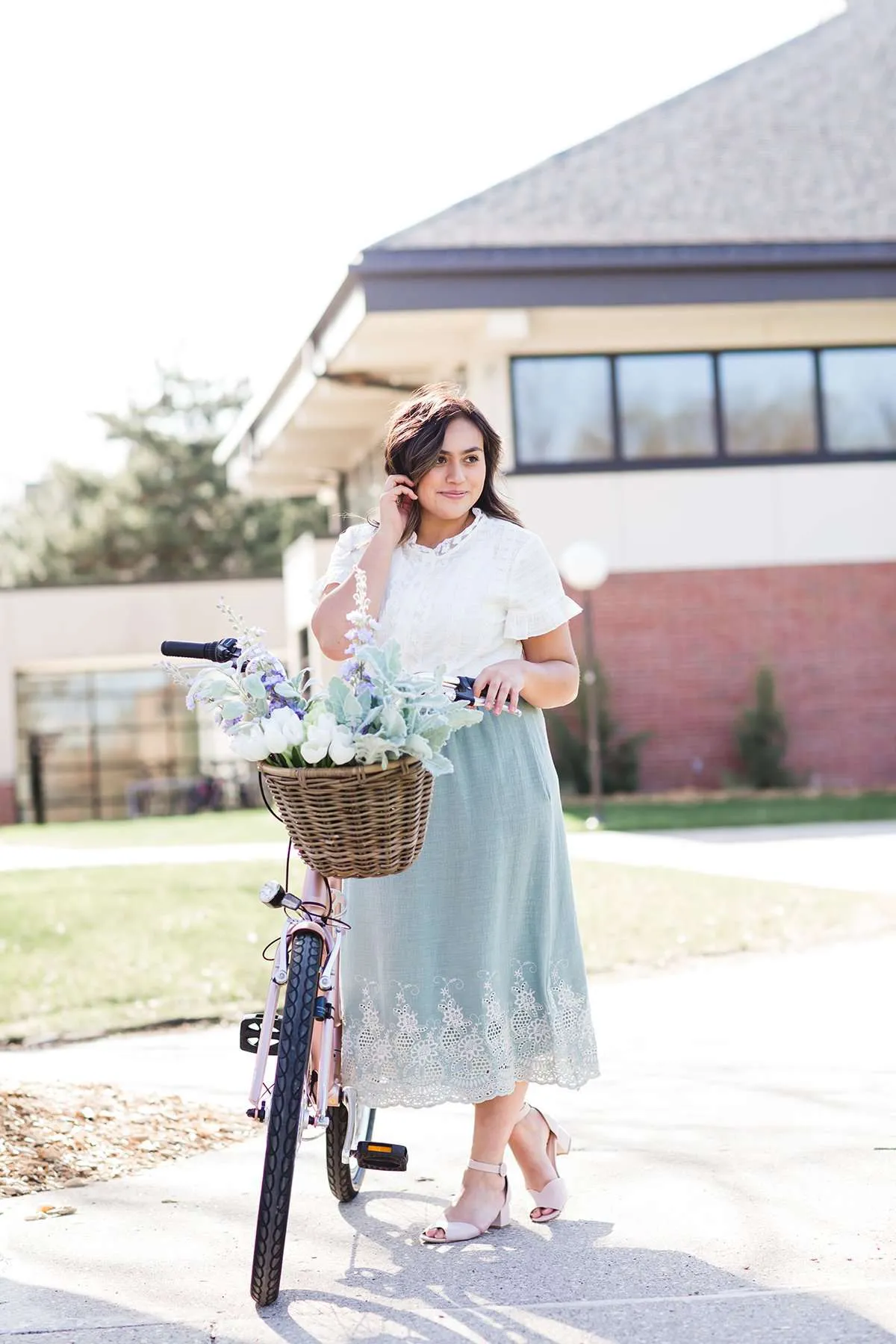 Cotton Embroidered Hem Midi Skirt-FINAL SALE
