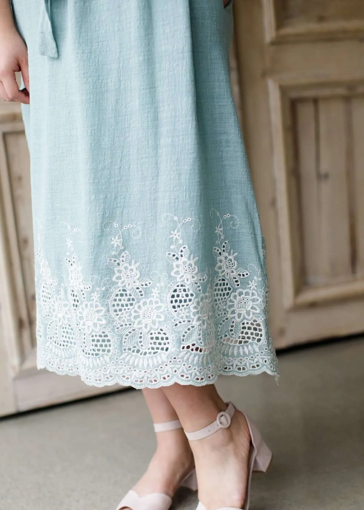 Cotton Embroidered Hem Midi Skirt-FINAL SALE