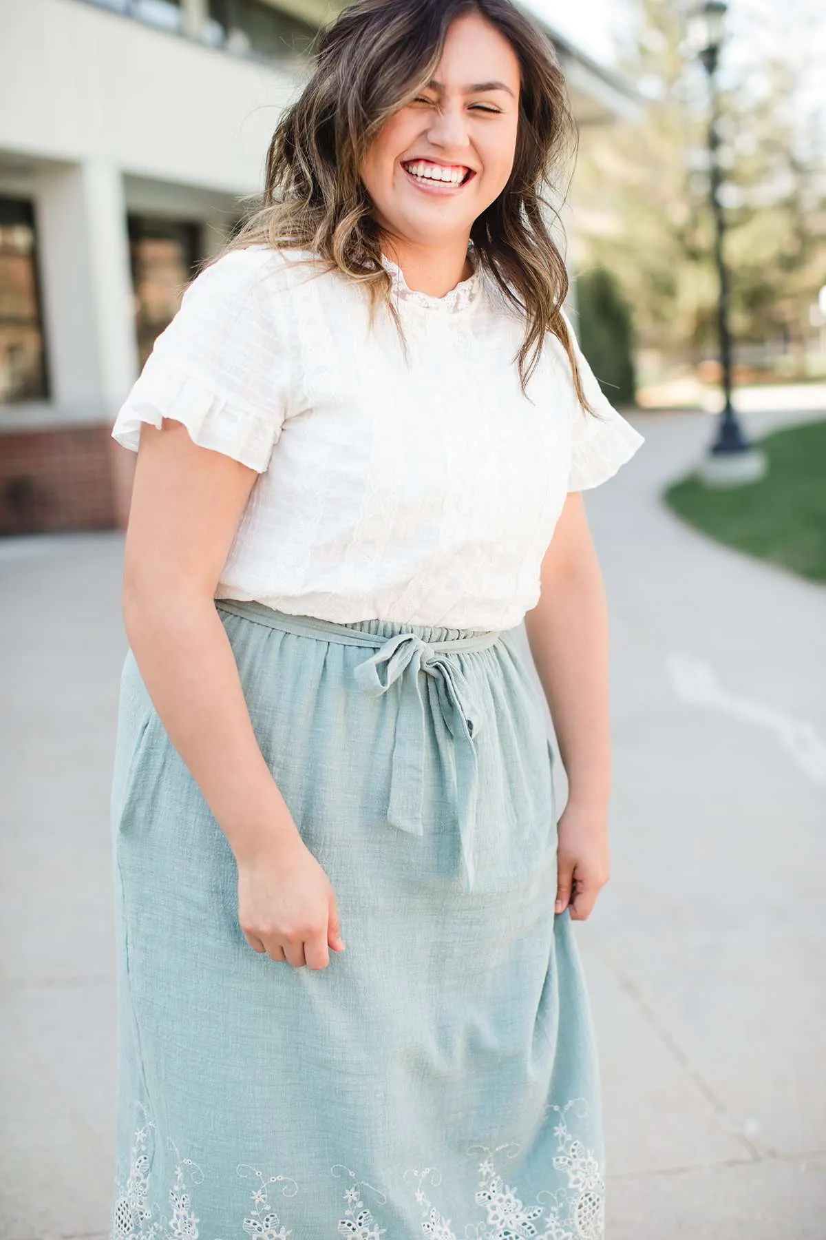 Cotton Embroidered Hem Midi Skirt-FINAL SALE