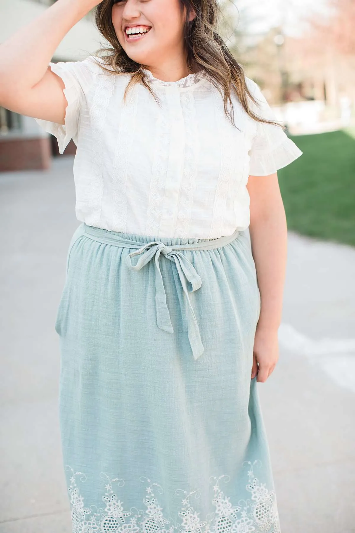 Cotton Embroidered Hem Midi Skirt-FINAL SALE