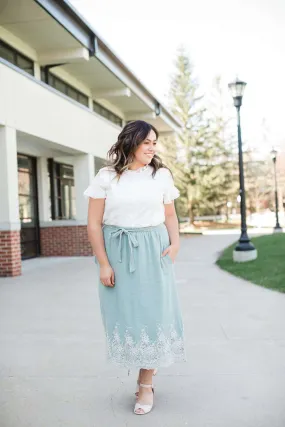 Cotton Embroidered Hem Midi Skirt-FINAL SALE