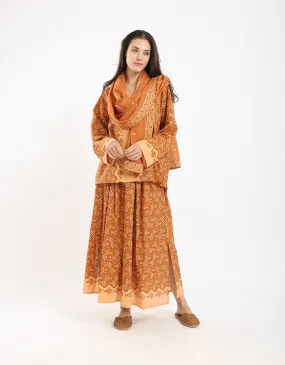 Cotton printed long skirt with drawstring
