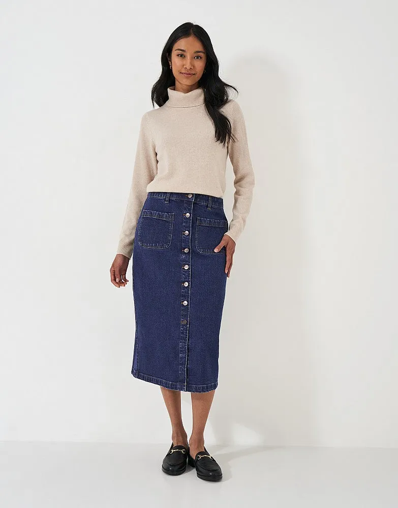 Crew Clothing Button Front Denim Midi Skirt