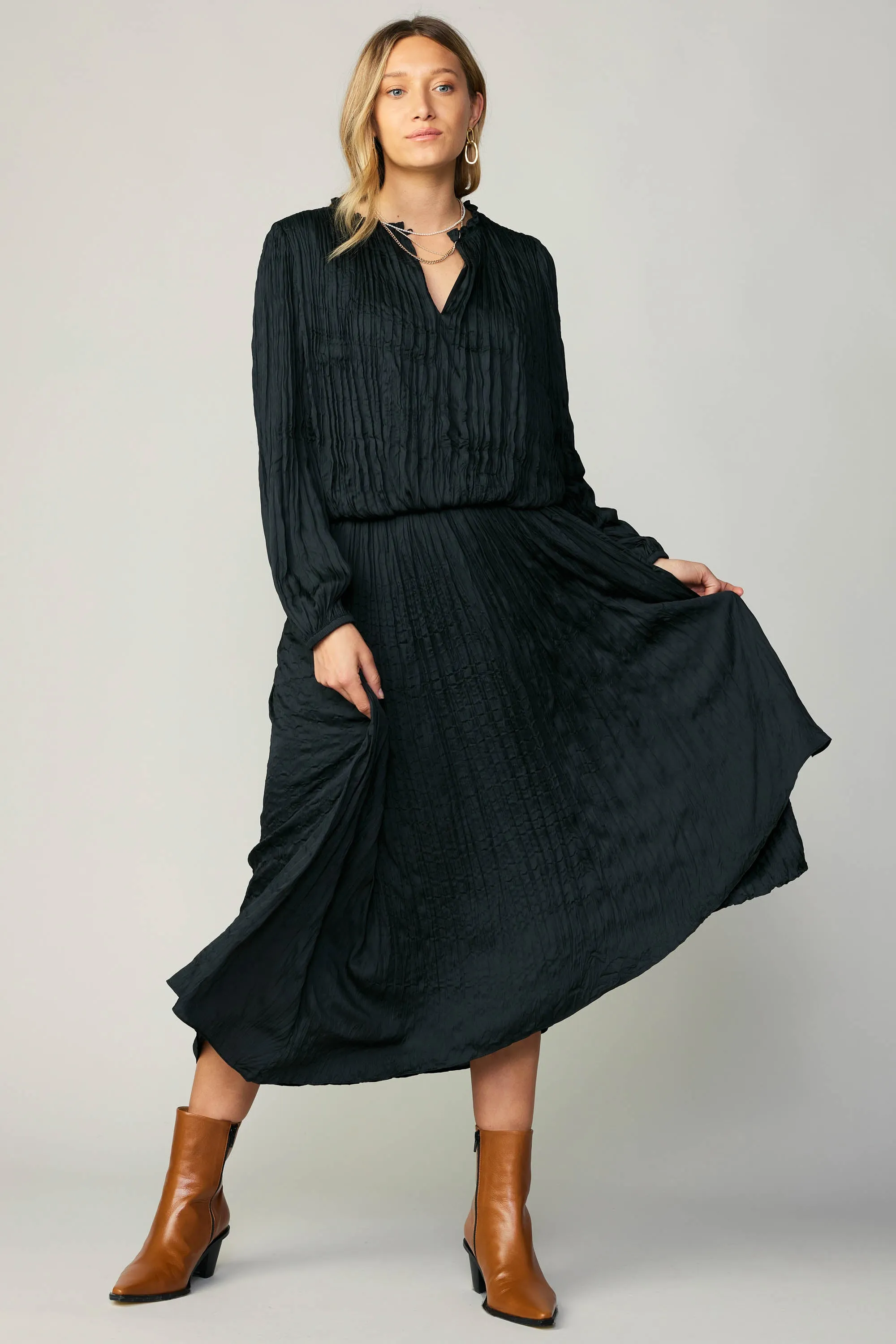 Crinkle Plisse Midi Skirt