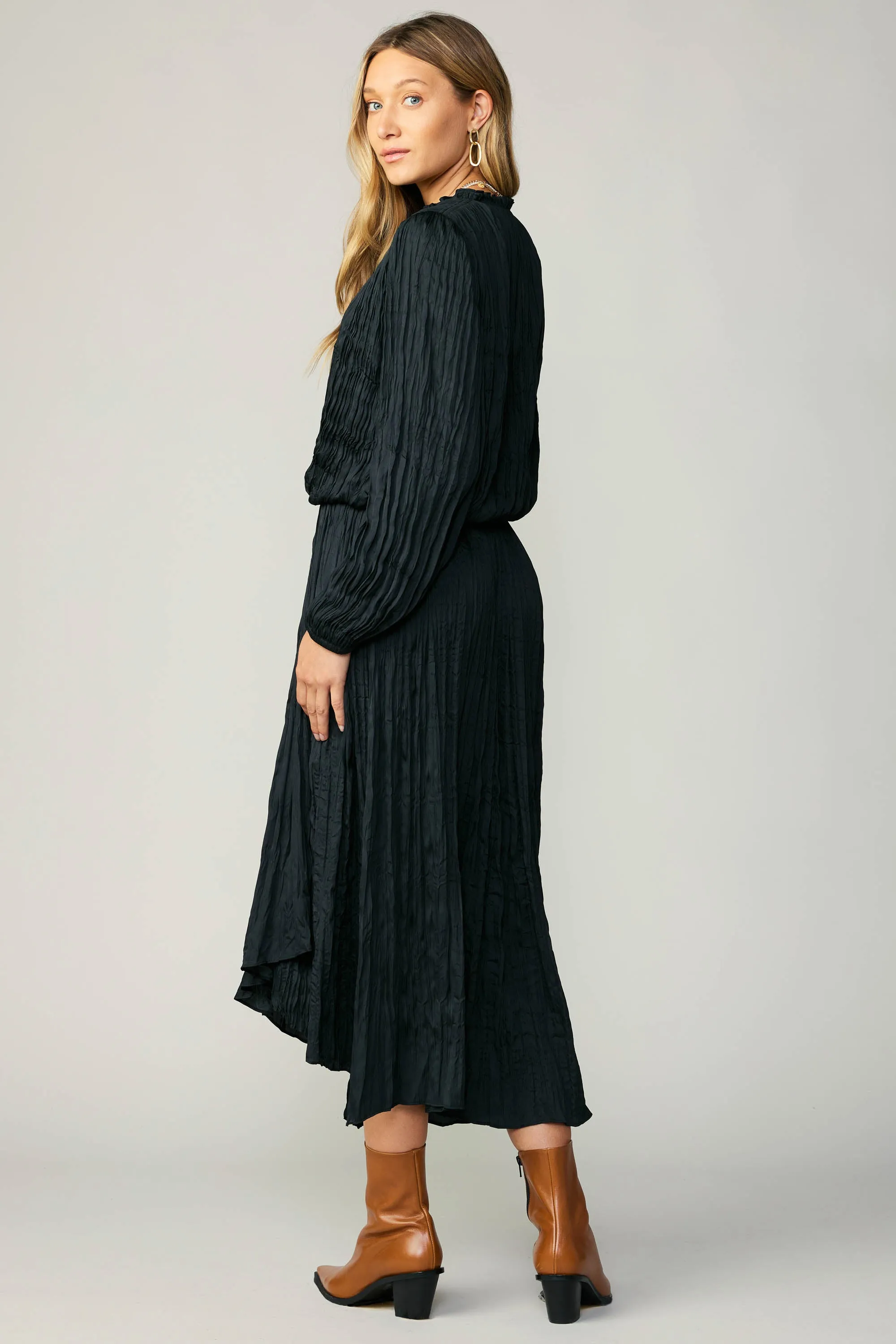 Crinkle Plisse Midi Skirt