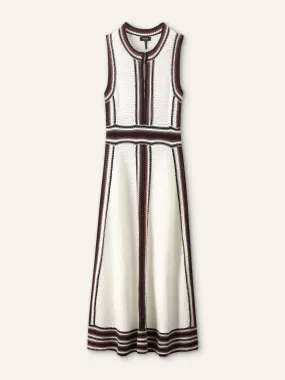 Crochet stripe paneled midi dress